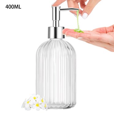 Clear Glass Soap Dispenser With Stainless Steel Pump, Refillable Liquid