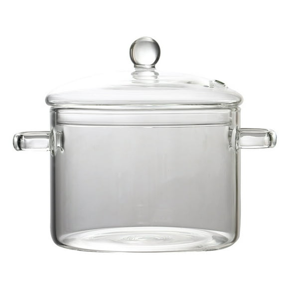 Clear Glass Soup Pot Heating Glass Salad Bowl with Lid Kitchen Supplies (1350ML)