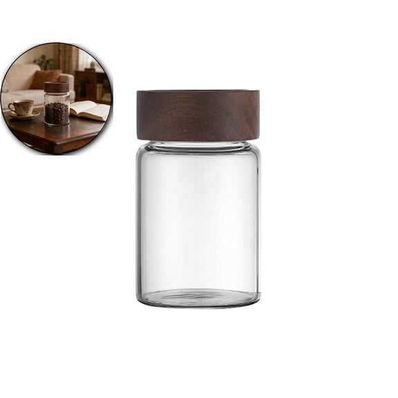 Clear Glass Storage Canister with Airtight Wooden Screw Lid, Large Tall Decorative Glass Food Container Jar for Coffee, Candy, Cereal, Cookie, Pasta, Flour, Juices