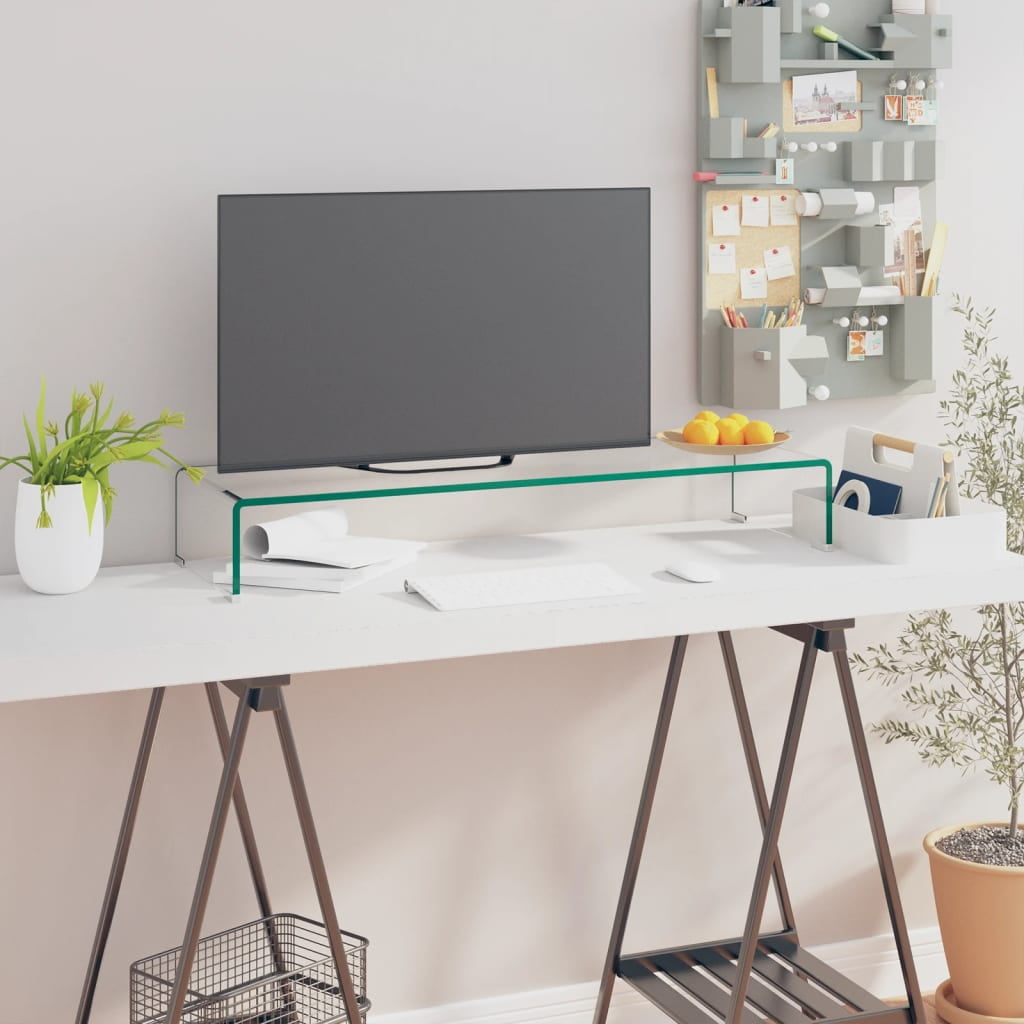 Clear Glass TV Stand/Monitor Riser 35.4x11.8x5.1 - Space-saving ...