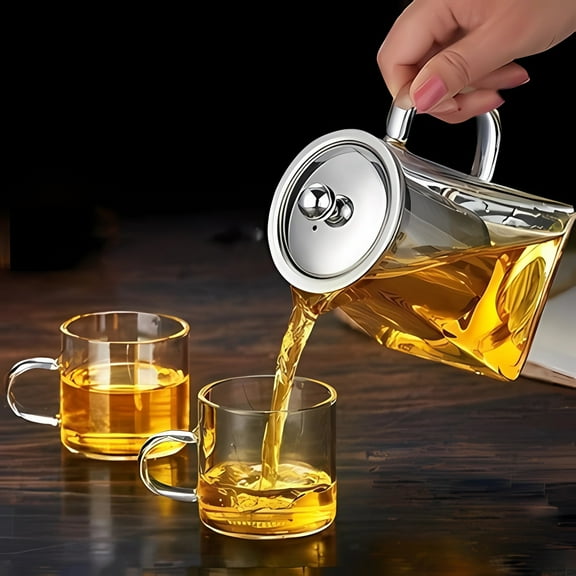 Clear Glass Teapot - Borosilicate Glass Kettle with Stainless Steel Filter - Square Glass Tea Pots for Scented and Loose Leaf Teas-Stovetop, Microwave & Dishwasher Safe(350ML/11.8oz)
