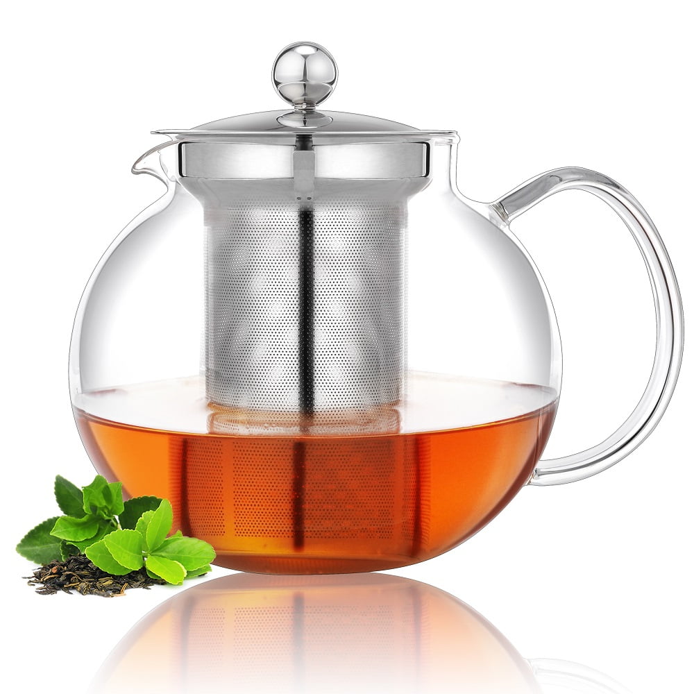 Creative Home 600 ml, 20 oz. (2.7 cup) Clear Glass Tea Pot with Stainless  Steel Removable Lid and Infuser Basket 01165 - The Home Depot