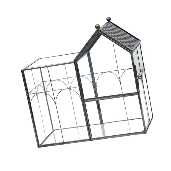 Clear Glass Terrarium Display Case with Opening Panel, Geometric House for Plant Arrangements, Moss Gardens and Shelf De