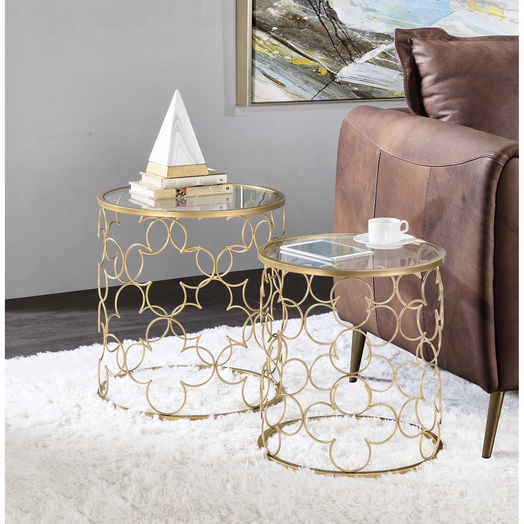 Clear Glass Top Nesting Table In Glamorous Gold, 5mm Tempered Glass ...