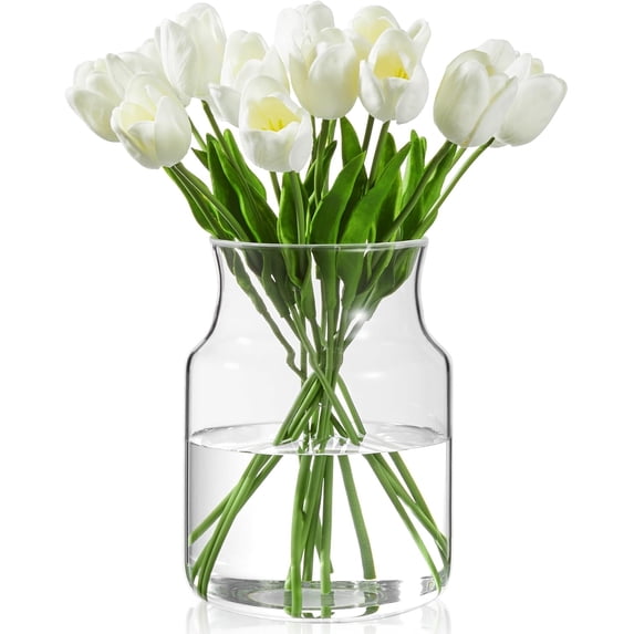 Clear Glass Vase, Large Flower Vase, 8-inch Glass Flower Vase for Plants, Wide Mouth Vase for Home, Wedding, Living Room, Dining Table