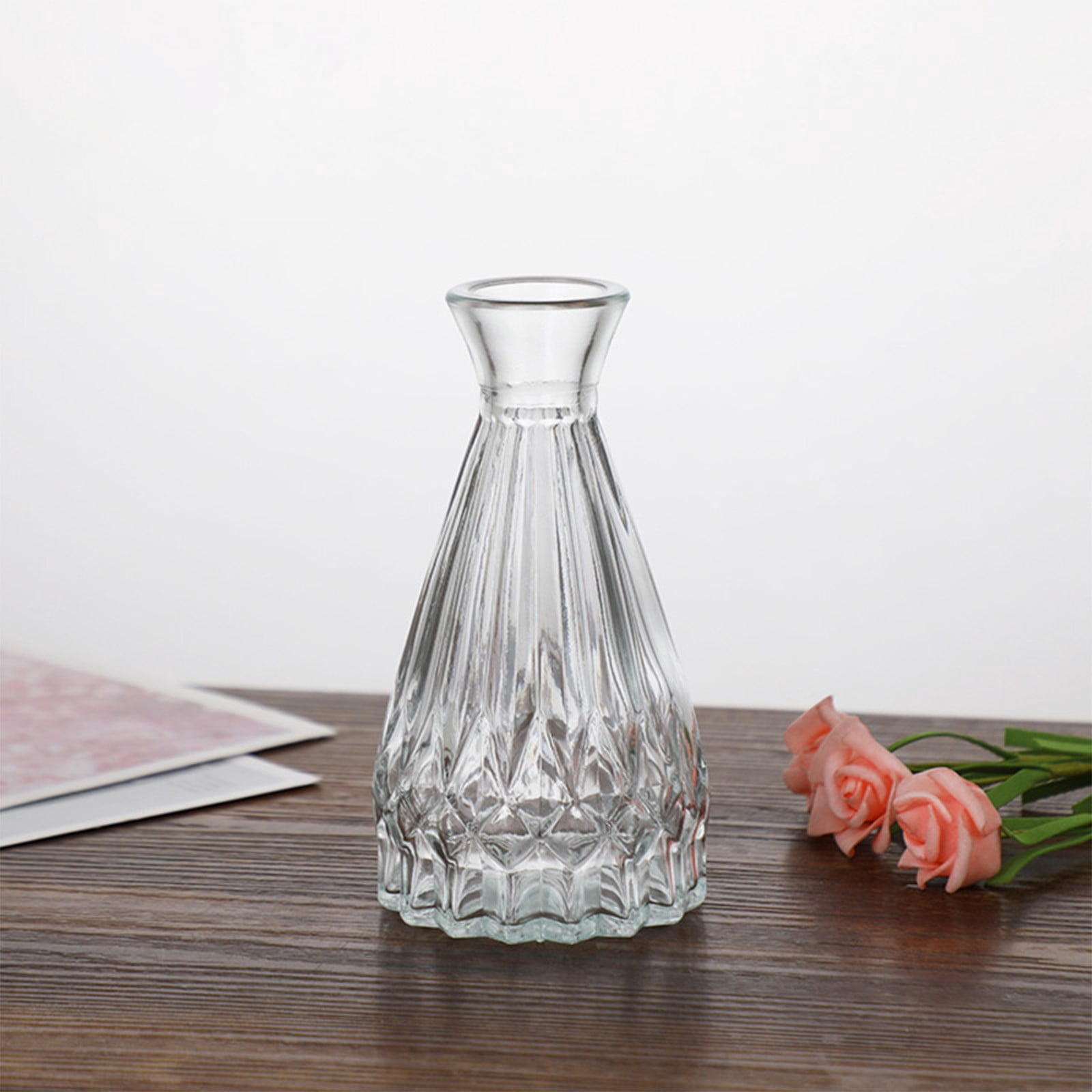 Clear Glass Vase with Wavy Texture, Small Decorative Vase for Home ...