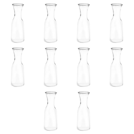 Clear Glass Water Carafes 34 oz. Set of 10, Bulk Pack - Perfect for Juices, Smoothies, Milk, Wine Decanter- Clear