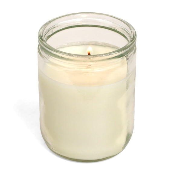 Clear Glass White Wax Religious Candle, 3.25 Inch