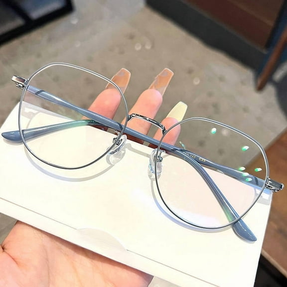 New Clear Glasses Women Polygonal Metal Frame Eye Glasses 0 Flat Mirror Girls eyewear Anti Blue Light Glasses Fashion Eyeglasses
