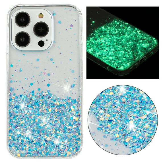 Clear Glitter Case Designed for iPhone 16, Luminous Effect Bling Sparkly Soft TPU Bumper Hard Cover for Women Girls Transparent Protective Phone Case for iPhone 16, Blue