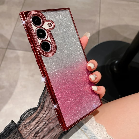 Clear Glitter Case for Samsung Galaxy A25 5G, Luxury Bling Sparkly Diamond Rhinestone with Camera Protection Soft TPU Plating Bumper Slim Transparent Women Girls Wireless Charging Case,Red