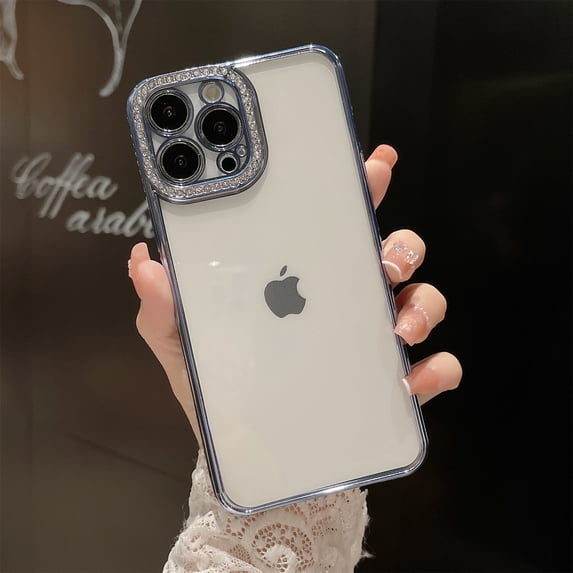 Clear Glitter Case for iPhone 11, Cute Luxury Bling Sparkly Diamond Rhinestones with Camera Protector Soft TPU Plating Bumper Slim Transparent Women Girls Case for iPhone 11,Blue