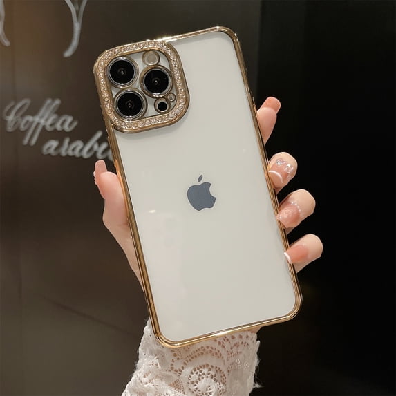 Clear Glitter Case for iPhone 11 Pro Max, Cute Luxury Bling Sparkly Diamond Rhinestones with Camera Protector Soft TPU Plating Bumper Slim Transparent Women Girls Case for iPhone 11 Pro Max,Gold