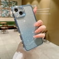 thumbnail image 1 of Clear Glitter Case for iPhone 13 Pro Max, Luxury Bling Sparkly Diamond Rhinestone with Camera Protection Soft TPU Plating Bumper Slim Transparent Women Girls Wireless Charging Case,Blue, 1 of 10