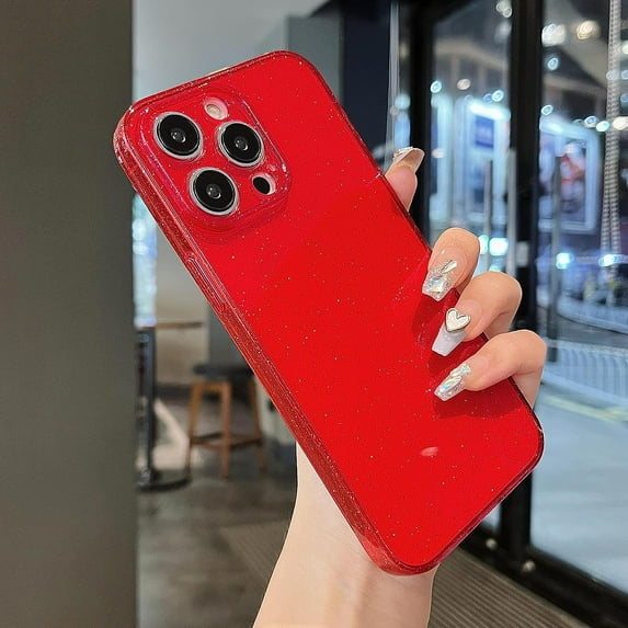 Clear Glitter Case for iPhone 14 Pro Max 6.7 inch,Cute Sparkly Shiny Bling Case for Women Girls,Sparkle Transparent Soft Slim TPU Shockproof Protective Bumper Cover-Glitter Red