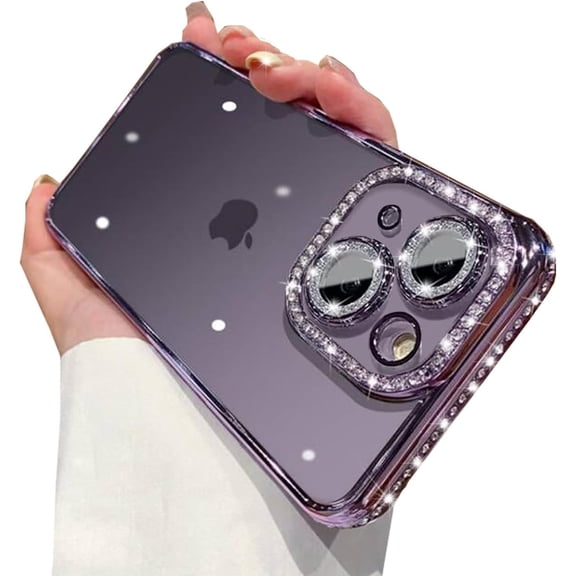 Clear Glitter Case for iPhone 15 Plus, Luxury Bling Sparkly Diamond Rhinestone with Camera Protector Soft TPU Plating Bumper Slim Transparent Women Girls Case for iPhone 15 Plus 6.7" (Pink)