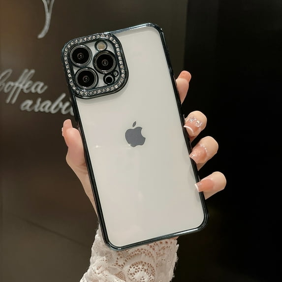 Clear Glitter Case for iPhone 16 Plus, Cute Luxury Bling Sparkly Diamond Rhinestones with Camera Protector Soft TPU Plating Bumper Slim Transparent Women Girls Case for iPhone 16 Plus,Green