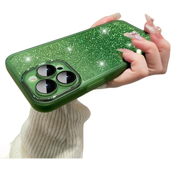 Clear Glitter Gradient Phone Case, Ultra-Thin Model, Multi-Colour Available, Anti-Friction Suitable for iPhone 15 14 13 12 11 Pro Max Mini XS XR X 7 8 6 SE Phone Case (Green,iPhone 11 Pro)