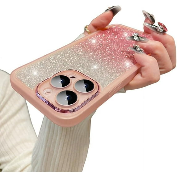 Clear Glitter Gradient Phone Case, Ultra-Thin Model, Multi-Colour Available, Anti-Friction Suitable for iPhone 15 14 13 12 11 Pro Max Mini XS XR X 7 8 6 SE Phone Case (Pink,iPhone 13 Pro Max)