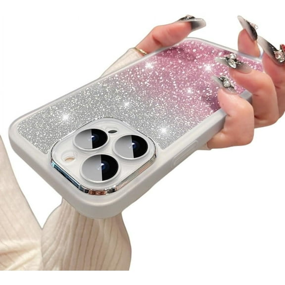 Clear Glitter Gradient Phone Case, Ultra-thin Model, Multi-colour Available, Anti-friction Suitable for iPhone 15 14 13 12 11 Pro Max Mini XS XR X 7 8 6 SE Phone Case (Silver,iphone 14 Pro Max)