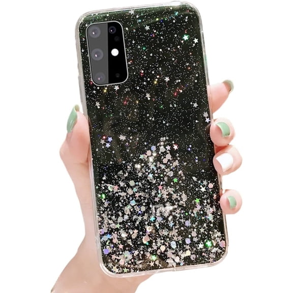 Clear Glitter Silicone Phone Case for Samsung Galaxy Note 20 10 Ultra Pro A03S A02 A50 S A30 A41 A31 A21, Stylish Back Cover with Precise Holes(Black,A50/A50S/A30S)