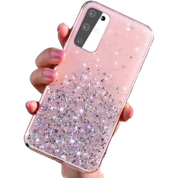 Clear Glitter Silicone Phone Case for Samsung Galaxy Note 20 10 Ultra Pro A03S A02 A50 S A30 A41 A31 A21, Stylish Back Cover with Precise Holes(Pink,A50/A50S/A30S)