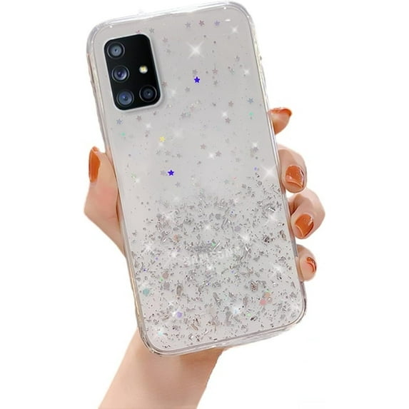 Clear Glitter Silicone Phone Case for Samsung Galaxy Note 20 10 Ultra Pro A03S A02 A50 S A30 A41 A31 A21, Stylish Back Cover with Precise Holes(Transparent,A21)