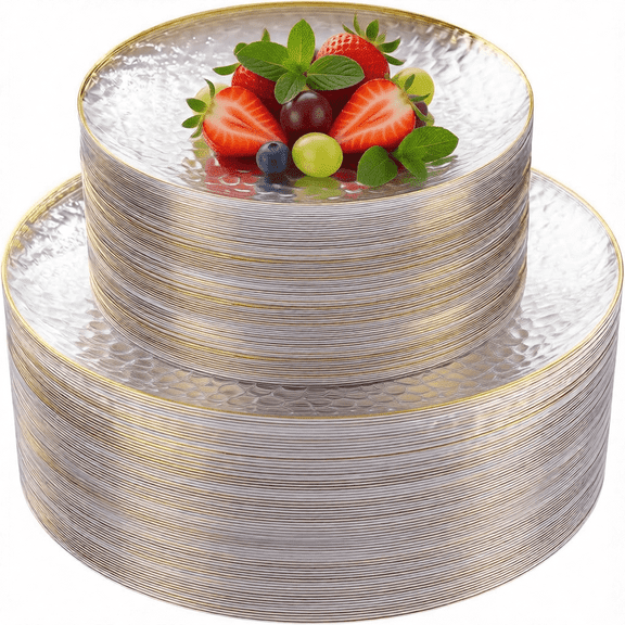 Wuxiuli Clear Gold Heavy Duty Plastic Plates For Party 60 Piece Set