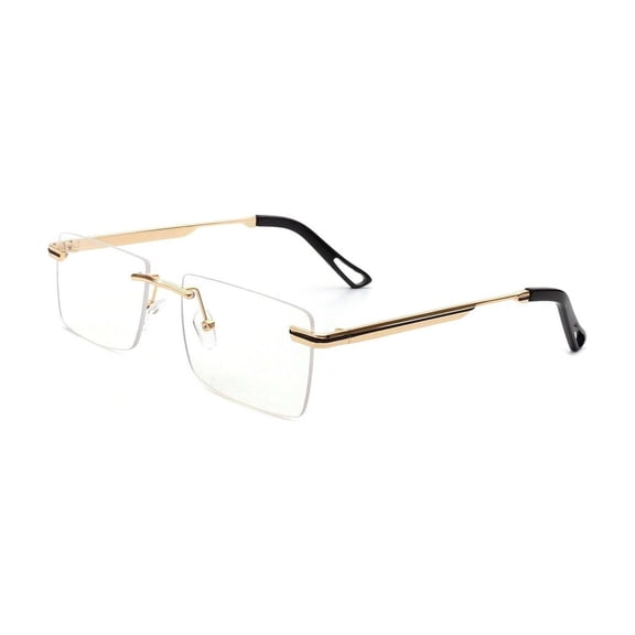 Clear & Gold Rimless Square Sunglasses, UV Protection Stylish Lens Shades, Classic Fashion Shades for Women