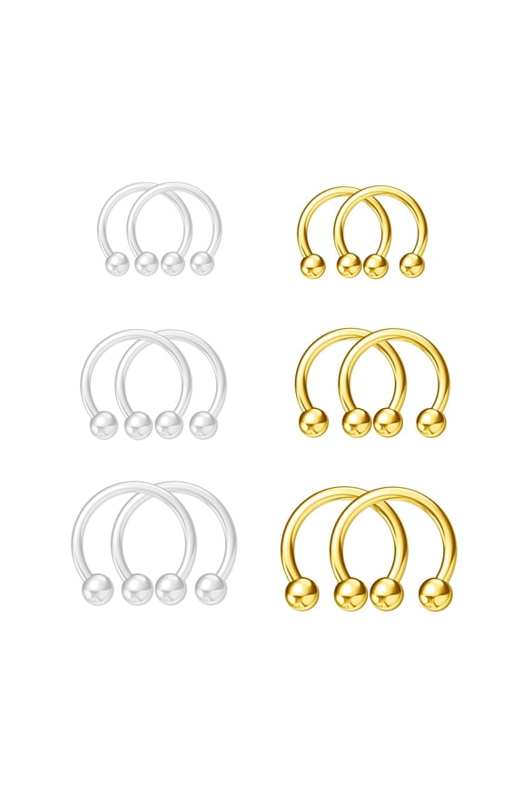 Clear&Gold Septum Rings 16g 18g Septum Nose Rings for Women Men Horseshoe Gold Septum Ring Kit for Sport Work Clear Piercing Jewelry 12pcs