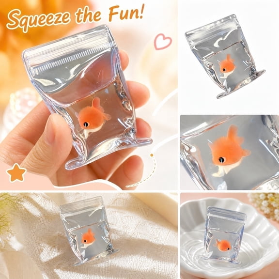 Clear Goldfish Squishy Toys - Slow Rising Transparent Squeeze Toy, Novelty Sensory Fidget for Stress Relief, Desk Play, Travel, Party Bags and Gifts