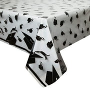Graduation Caps Plastic Tablecloth, 108 x 54 in, Clear, 1ct