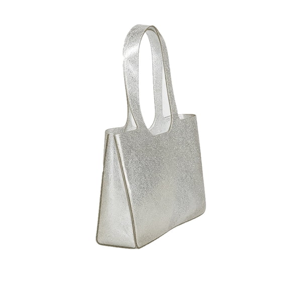 Clear Gray Jelly Tote Bag, Glossy Transparent PVC Shoulder Handbag, Large Capacity Shopping Bag for Women