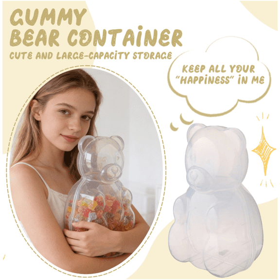 Clear Gummy Bear Candy Container with Non-Slip Rubberized Base for Secure Table Placement