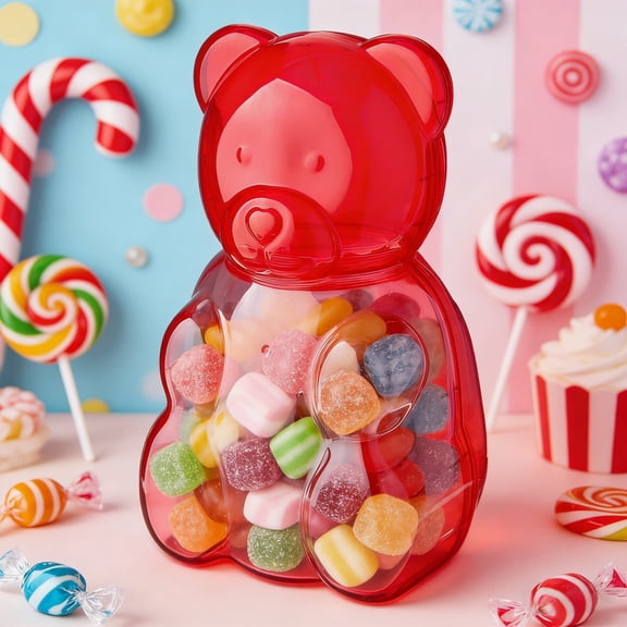 Clear Gummy Bear Container, Big Plastic Gummy Bear Shaped Container, Creative Bear Shaped Favor Box, Plastic Bear Container Candy Holder for Valentine’s Day