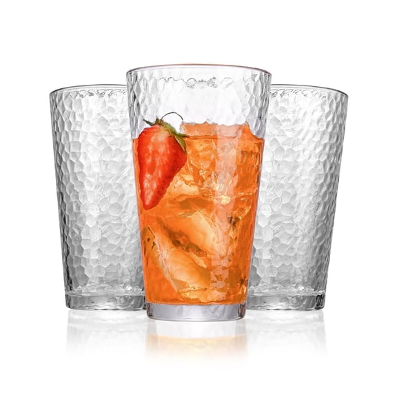 Clear Hammered Highball Drinkware Glass Set, 8 Count 16oz