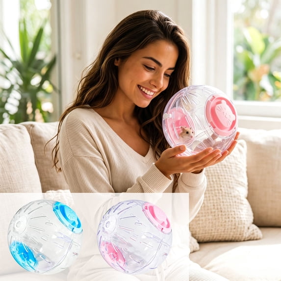 Clear Hamster Exercise Ball, Ventilation Holes, Turn Lock Closure, No Tools Assembly, for Hamsters, Gerbils, Small Pets, Blue, 1 Pack