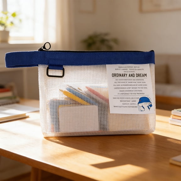Clear Handbag B5 Size, QQZ Thickened PVC Zipper File Bag for School, Quick View Transparent Storage Pouch with Handle for Office Travel, Blue