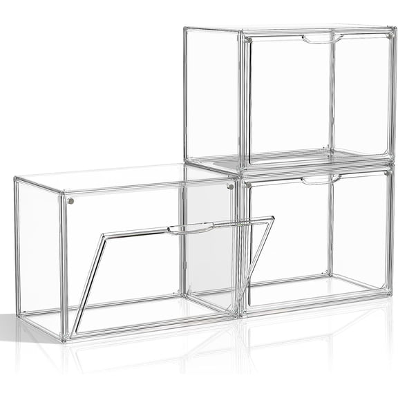 Clear Handbag Storage Organizer 3-Pack, Acrylic Display Case with Magnetic Door for Collectibles, Stackable Purse Organizer for Closet, Backpack, and Figures