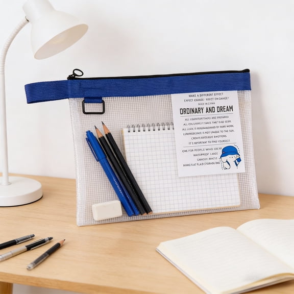 Clear Handbag for Students, QQZ Thickened Zipper File Storage Bag, Durable PVC A4 Document Organizer for Office Travel, Blue