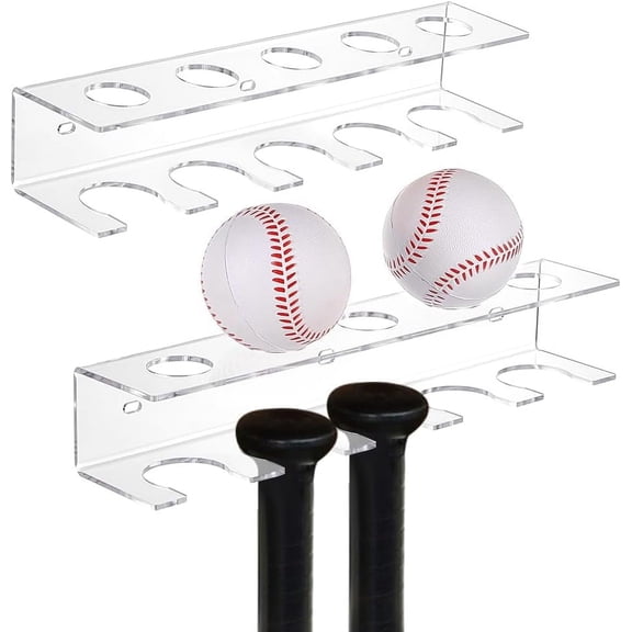 Clear Hanging Baseball Bat and Ball Racks Baseball Holder and Baseball Bat Display Baseball Holder Wall Mount Collectibles Display Floating Shelf Holds 5 Bats and 5 Balls