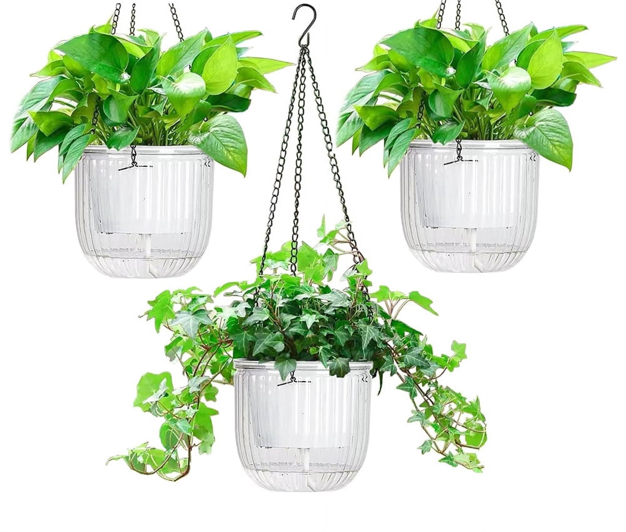 Clear Hanging Planter with Drainage Hole,Set of 3 Plastic Flower Pots,Double Layer Planter Design,Visible Hanging Baskets,for Flower, Succulent, Green Plant