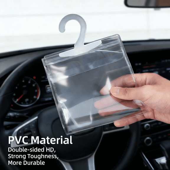 Clear Hanging Storage Bags with Large Hooks, 2 Pack Transparent PVC Zipper Pouches, Waterproof Dustproof Reusable Plastic Organizer for Bathroom Kitchen Closet Wall Mount, 11x5 Inch