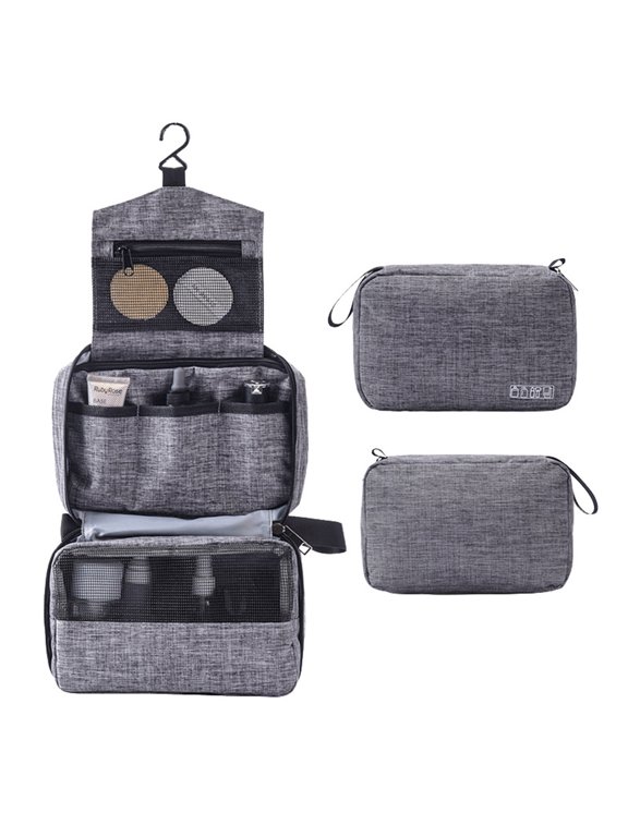 Clear Hanging Toiletry Bag | Travel Cosmetic Organizer with Mesh Pockets | Polyester Cationic Fabric | 24.5x7.5x13cm