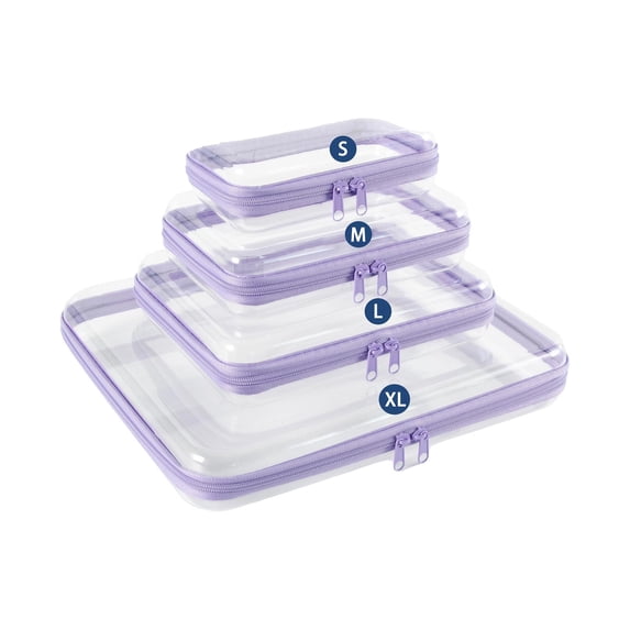 Clear Hard Makeup Bag Travel Toiletry Case, 4 Sizes S/M/L/XL Zipper PVC Organizer, Waterproof Transparent for Cosmetics