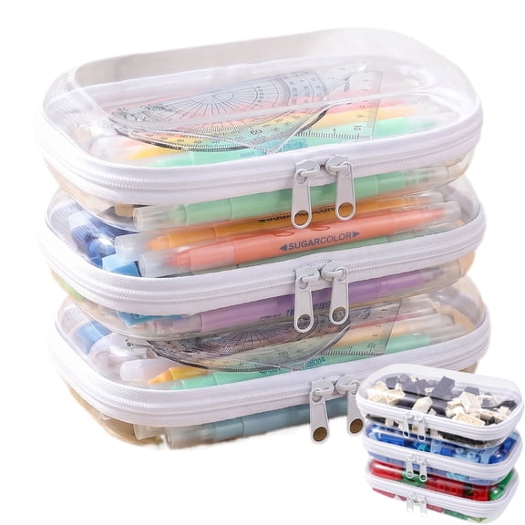 Clear Hard Shell Zipper Case,3PCS Transparent Clear Zipper Pouches,Hard Side Plastic Case Set,Portable Travel Storage Organizer Bins