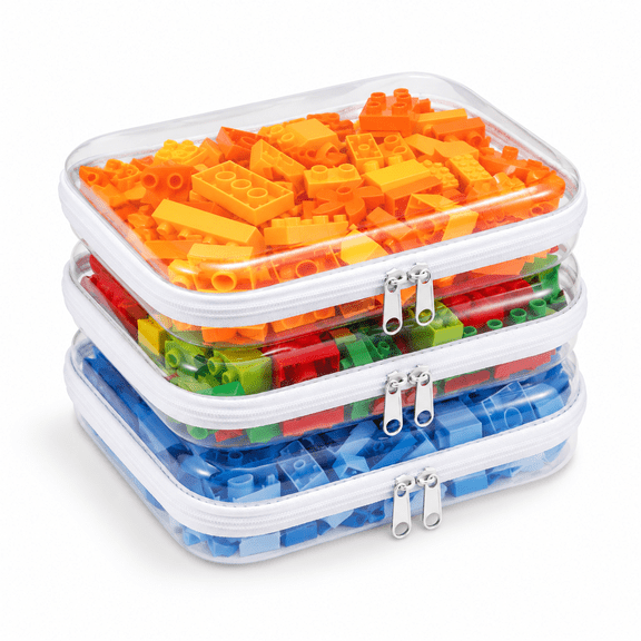 Clear Hard Shell Zipper Case 3transparent Pouches Side Plastic Set Portable Travel Stororganizer Bins