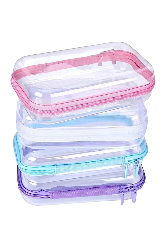 Clear Hard Shell Zipper Case Tutuviw 3 Pcs Plastic Clear Storage Zipper Case Transparent Waterproof Hard Pouches Hard Sided Pencil Case Clear Zipper Toys Puzzles Organizer Bin (4 Colors, S)