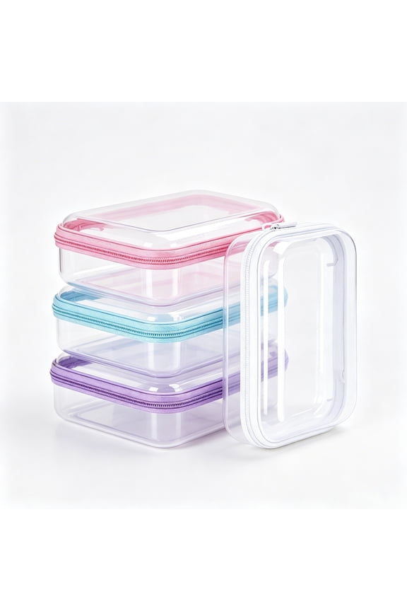 Clear Hard Shell Zipper Case Tutuviw 3 Pcs Plastic Clear Storage Zipper Case Transparent Waterproof Hard Pouches Hard Sided Pencil Case Clear Zipper Toys Puzzles Organizer Bin (4 Colors, S)