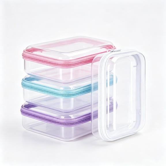 Clear Hard Shell Zipper Case Tutuviw 3 Pcs Plastic Clear Storage Zipper Case Transparent Waterproof Hard Pouches Hard Sided Pencil Case Clear Zipper Toys Puzzles Organizer Bin (4 Colors, S)
